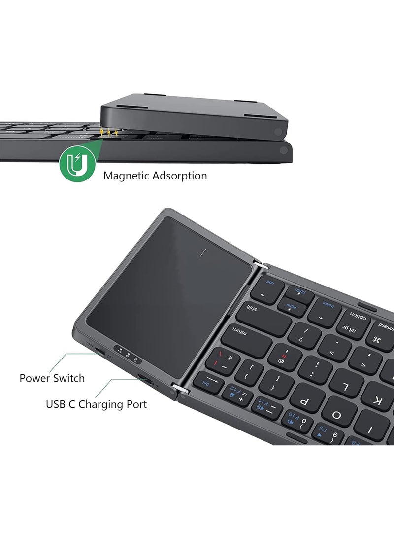 LIVVY Foldable Bluetooth Keyboard with Touchpad – Tri-Fold Wireless Portable Travel Keyboard, Type-C Rechargeable, Multi-Device Sync (Up to 3 Devices) for iOS, Android, Windows, Mac, iPad, iPhone, Tablet & Laptop - Image 2